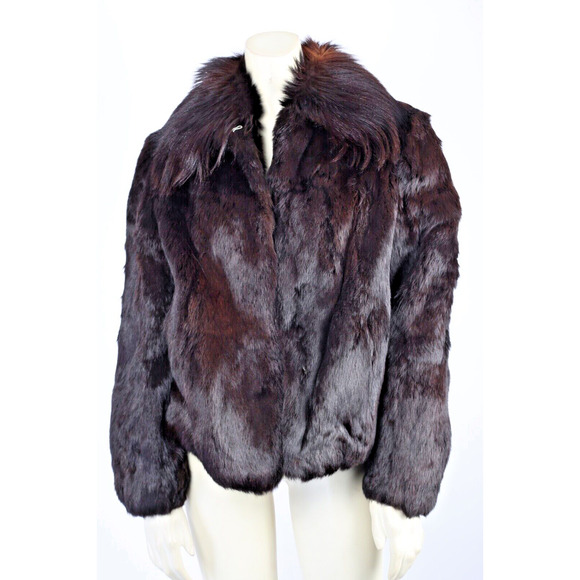 Vintage Burgundy Brown Rabbit and Goat Fur WInter Dino Ricco Coat Jacket Size M - Picture 3 of 8